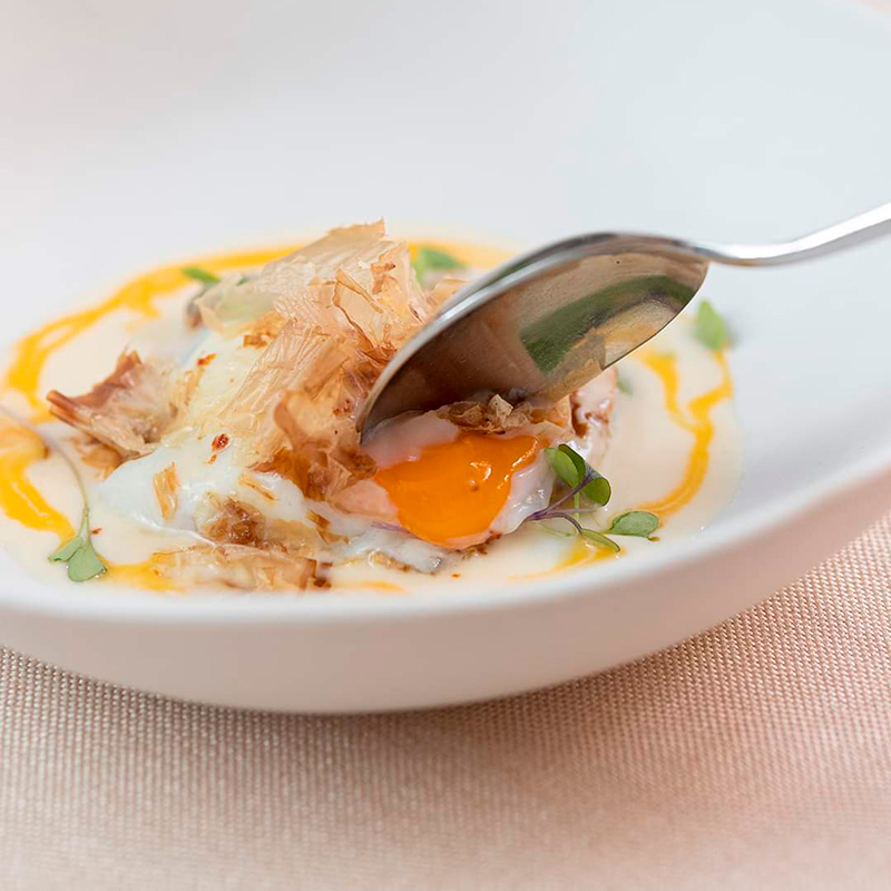 Huevo de Corral a baja temperatura - Guiso de Setas - Terrina ibérica - Carbonara trufada 