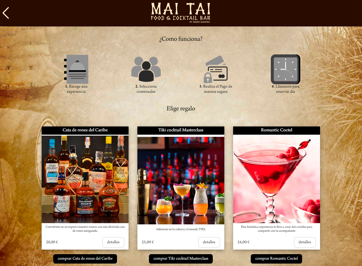 Ejemplo real de experiencia o regalo gastronómico de Mai Tai creada con Carta360