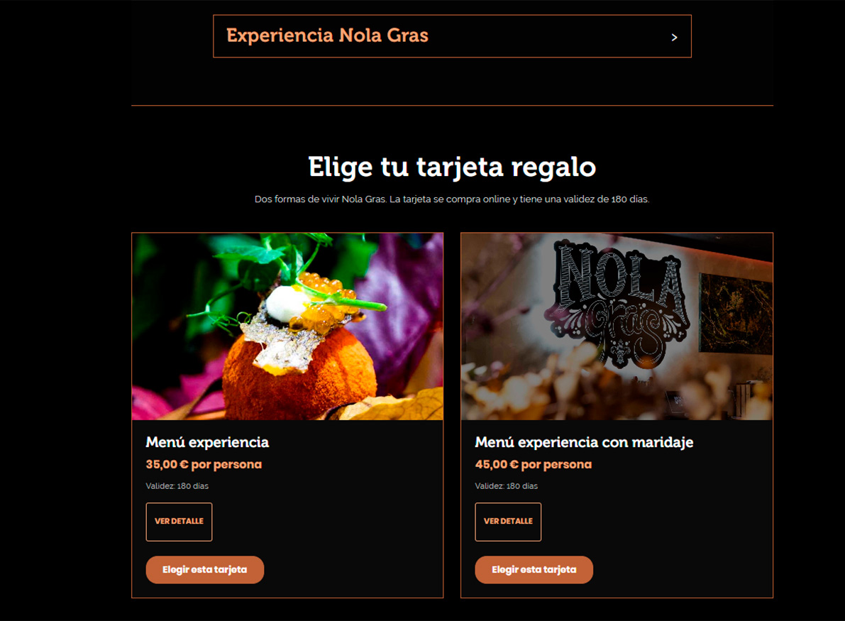 Ejemplo real de tarjeta regalo de Nola Gras creada con Carta360