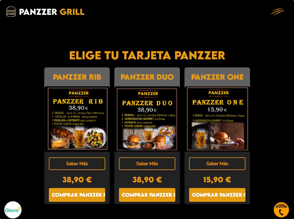 Ejemplo real de página de tarjetas regalo de Panzzer creada con Carta360