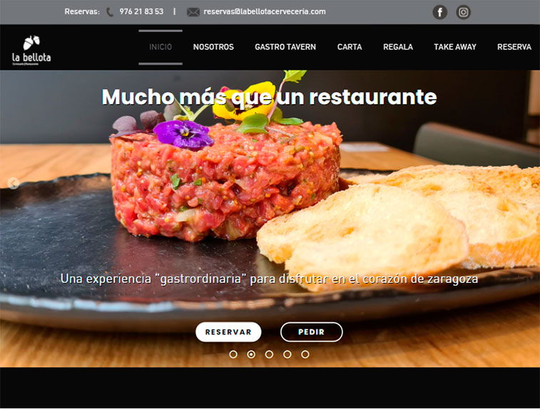Web del restaurante La Bellota creada con Carta360