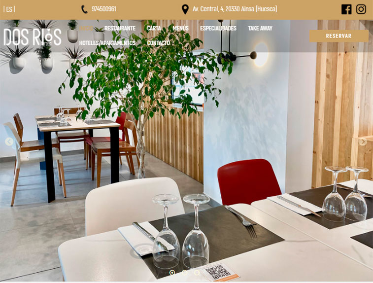 Web del restaurante Dos Rios creada con Carta360